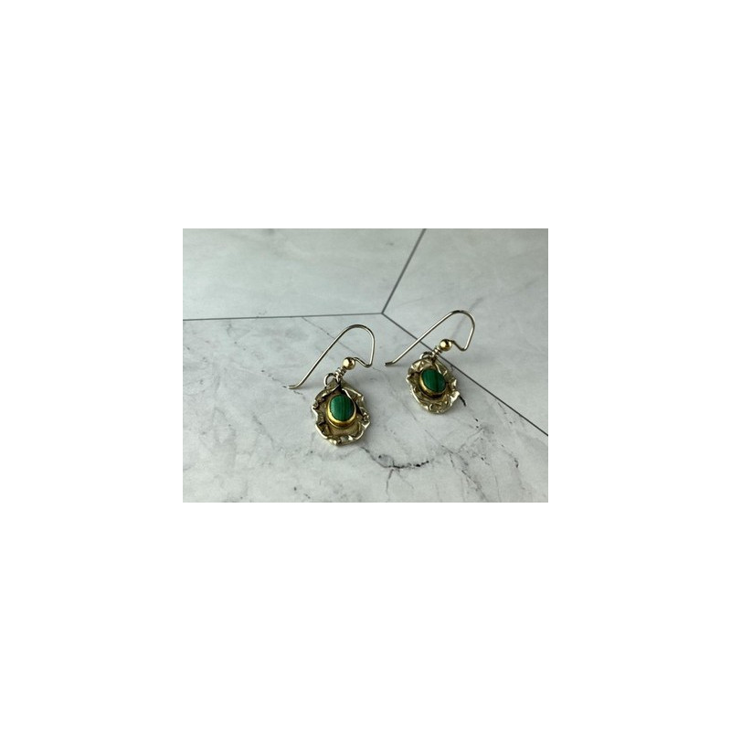 Vintage 925 Sterling Silver Malachite Earrings
