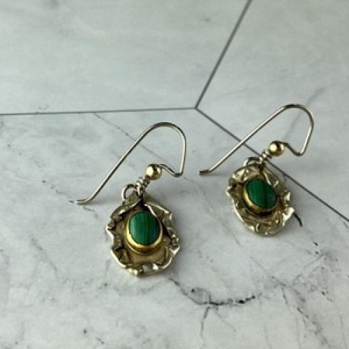 Vintage 925 Sterling Silver Malachite Earrings