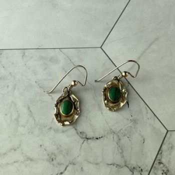 Vintage 925 Sterling Silver Malachite Earrings