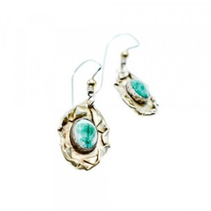 Vintage 925 Sterling Silver Malachite Earrings