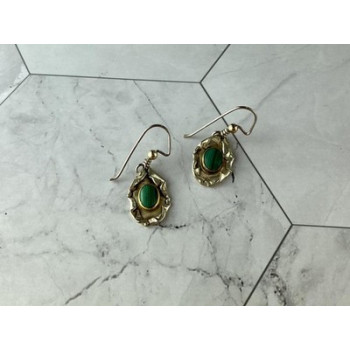 Vintage 925 Sterling Silver Malachite Earrings