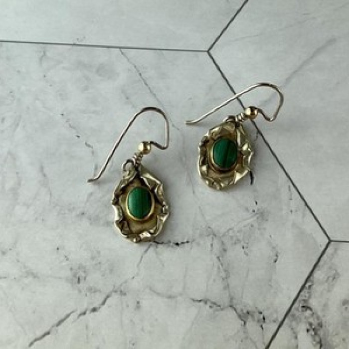 Vintage 925 Sterling Silver Malachite Earrings