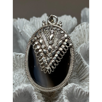 Vintage 925 Sterling Silver Agate Pendant Length 2.3 Inch