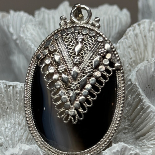 Vintage 925 Sterling Silver Agate Pendant Length 2.3 Inch