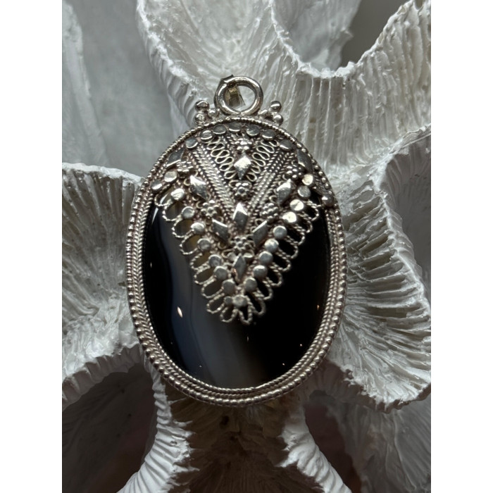 Vintage 925 Sterling Silver Agate Pendant Length 2.3 Inch