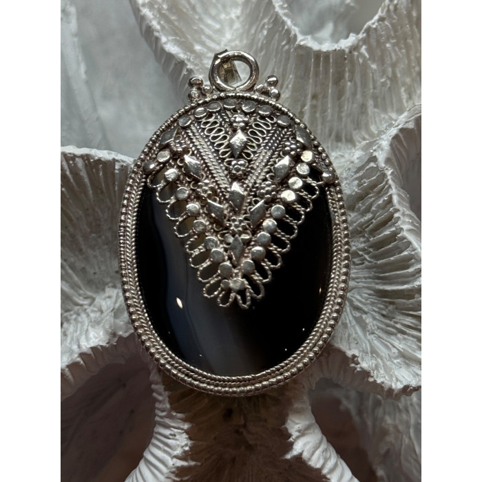 Vintage 925 Sterling Silver Agate Pendant Length 2.3 Inch