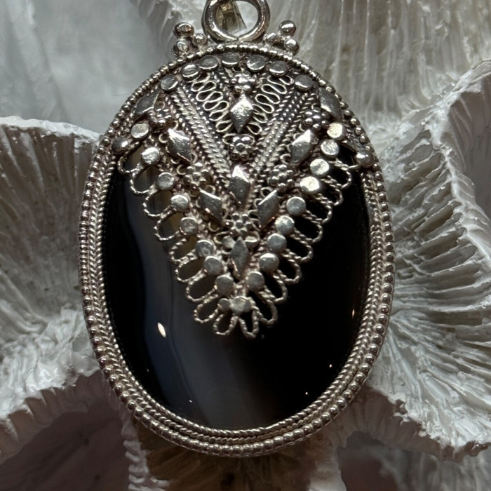 Vintage 925 Sterling Silver Agate Pendant Length 2.3 Inch