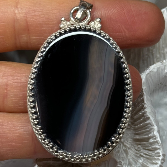 Vintage 925 Sterling Silver Agate Pendant Length 2.3 Inch