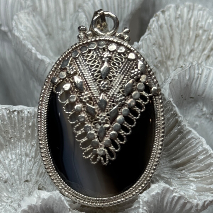 Vintage 925 Sterling Silver Agate Pendant Length 2.3 Inch