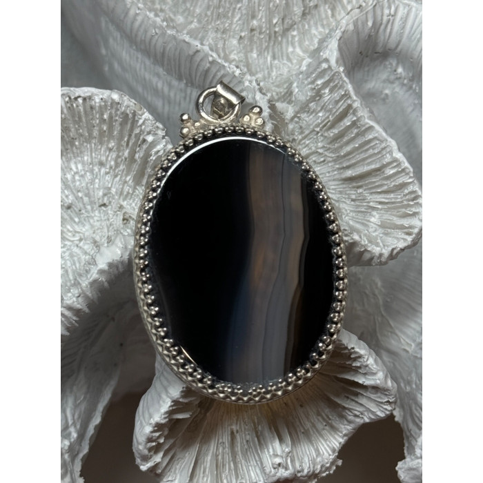 Vintage 925 Sterling Silver Agate Pendant Length 2.3 Inch