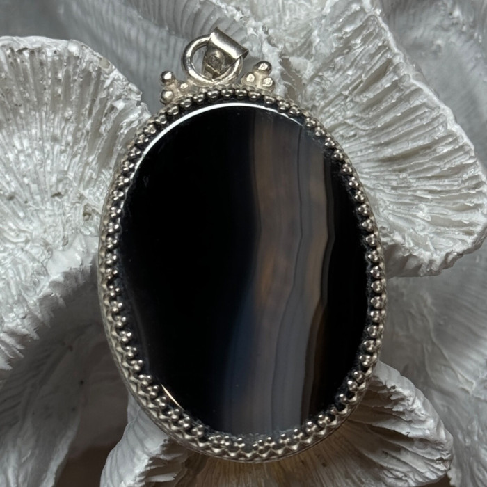 Vintage 925 Sterling Silver Agate Pendant Length 2.3 Inch