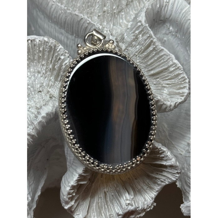 Vintage 925 Sterling Silver Agate Pendant Length 2.3 Inch