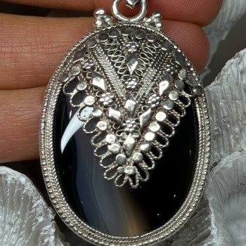 Vintage 925 Sterling Silver Agate Pendant Length 2.3 Inch