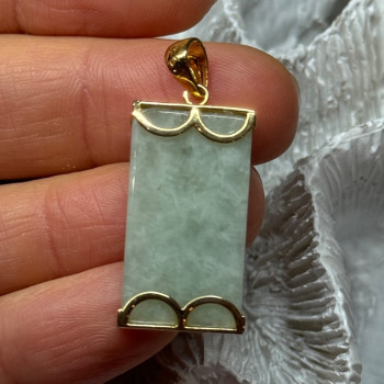 925 Sterling Silver Gold Plated Jadeite Pendant Length 1.5 Inch