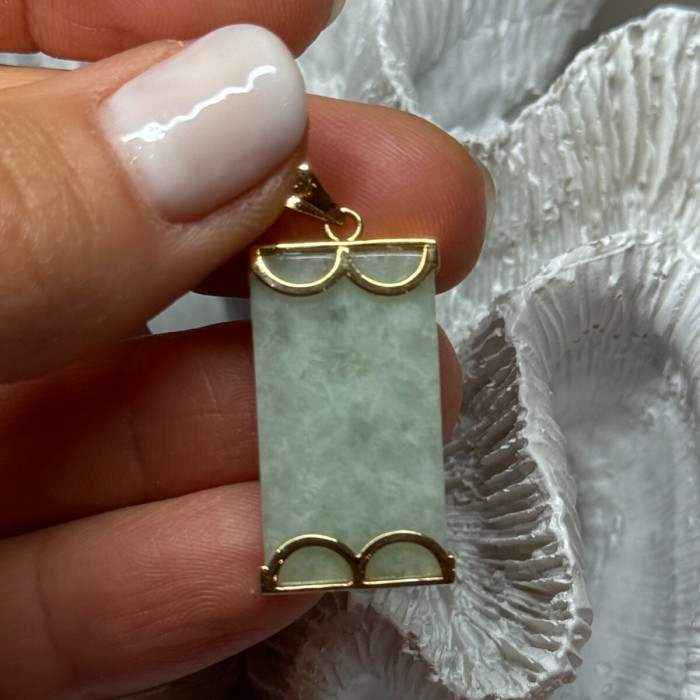 925 Sterling Silver Gold Plated Jadeite Pendant Length 1.5 Inch