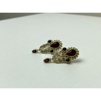 Vintage 925 Sterling Silver Garnet & Agate Earrings