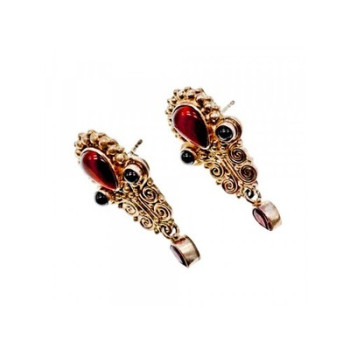 Vintage 925 Sterling Silver Garnet & Agate Earrings