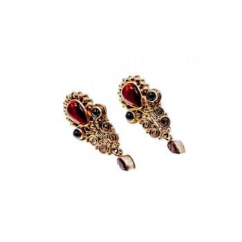 Vintage 925 Sterling Silver Garnet & Agate Earrings