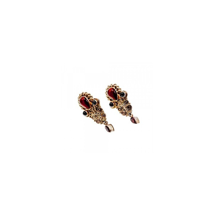 Vintage 925 Sterling Silver Garnet & Agate Earrings