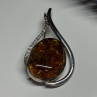 925 Sterling Silver Amber & CZ Brooch