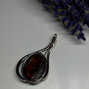 925 Sterling Silver Amber & CZ Brooch