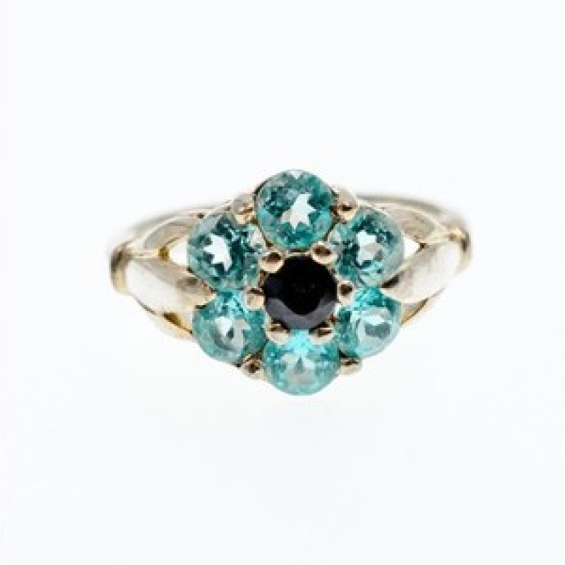 925 Sterling Silver Topaz & Black Onyx Ring Size 7