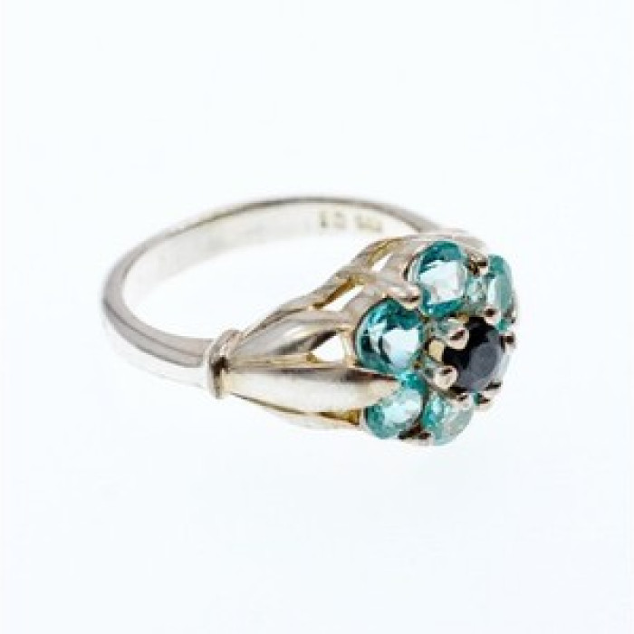 925 Sterling Silver Topaz & Black Onyx Ring Size 7