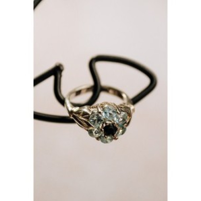925 Sterling Silver Topaz & Black Onyx Ring Size 7