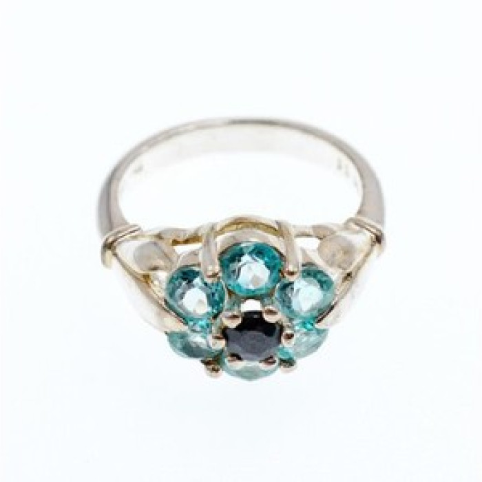 925 Sterling Silver Topaz & Black Onyx Ring Size 7