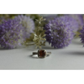 925 Sterling Silver Hessonite & CZ Ring Size 8