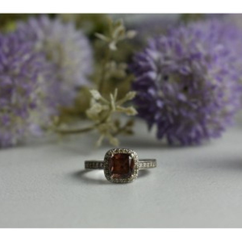 925 Sterling Silver Hessonite & CZ Ring Size 8