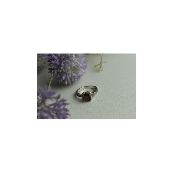 925 Sterling Silver Hessonite & CZ Ring Size 8