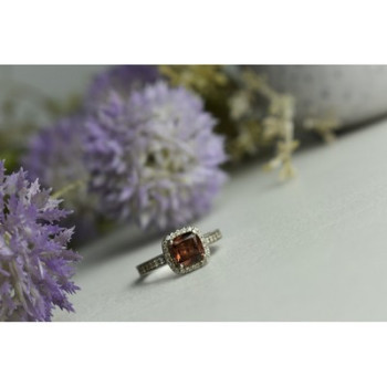925 Sterling Silver Hessonite & CZ Ring Size 8