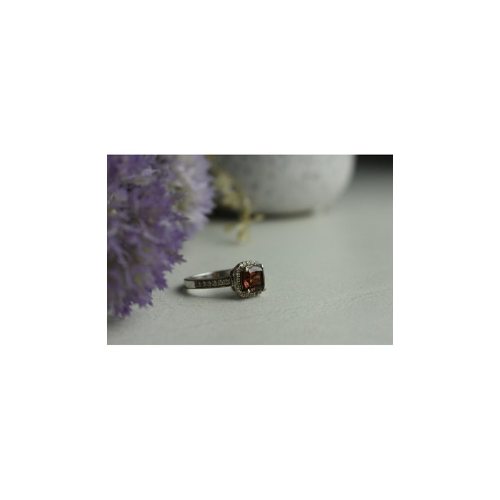 925 Sterling Silver Hessonite & CZ Ring Size 8