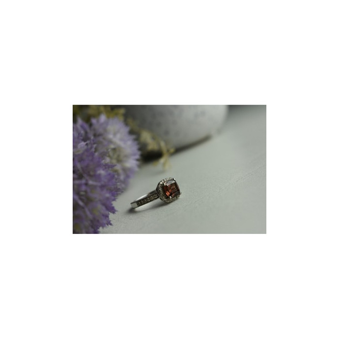 925 Sterling Silver Hessonite & CZ Ring Size 8