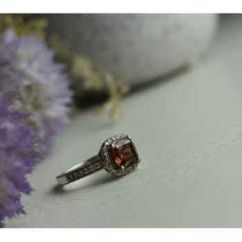 925 Sterling Silver Hessonite & CZ Ring Size 8