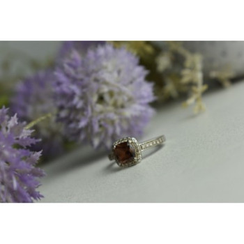 925 Sterling Silver Hessonite & CZ Ring Size 8