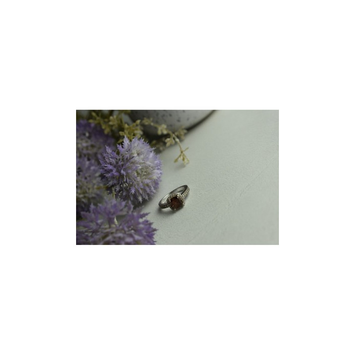 925 Sterling Silver Hessonite & CZ Ring Size 8