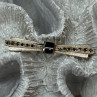 925 Sterling Silver Onyx & Marcasite Brooch Length 1.8 Inch