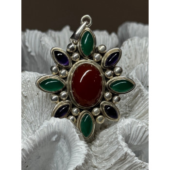 925 STERLING SILVER AGATE PENDANT LENGTH 2.3 Inch