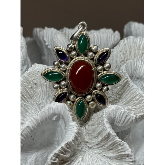 925 STERLING SILVER AGATE PENDANT LENGTH 2.3 Inch