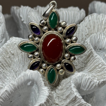 925 Sterling Silver Agate Pendant Length 2.3 Inch
