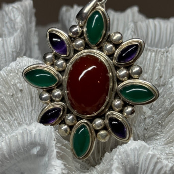 925 Sterling Silver Agate Pendant Length 2.3 Inch