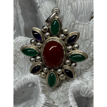 925 STERLING SILVER AGATE PENDANT LENGTH 2.3 Inch