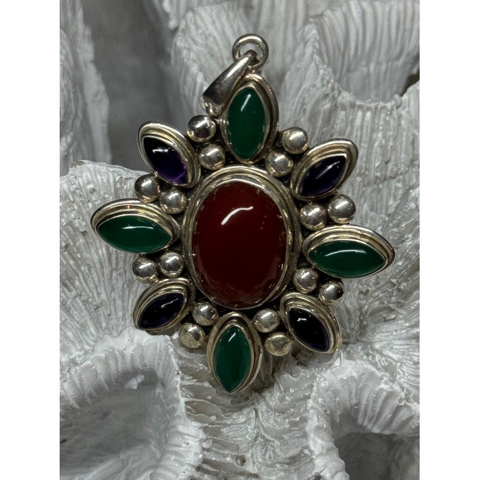 925 STERLING SILVER AGATE PENDANT LENGTH 2.3 Inch