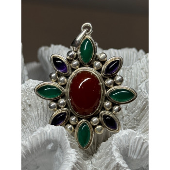 925 STERLING SILVER AGATE PENDANT LENGTH 2.3 Inch