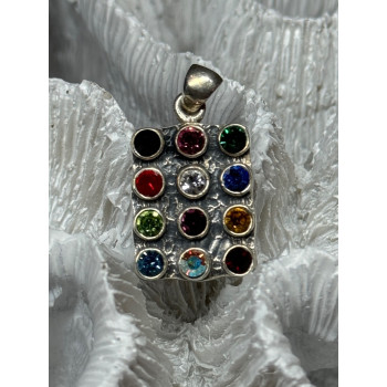 925 Sterling Silver Multicolor Spinel Pendant Length 1.3 Inch