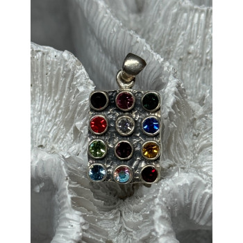 925 Sterling Silver Multicolor Spinel Pendant Length 1.3 Inch