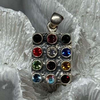 925 Sterling Silver Multicolor Spinel Pendant Length 1.3 Inch