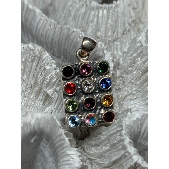 925 Sterling Silver Multicolor Spinel Pendant Length 1.3 Inch